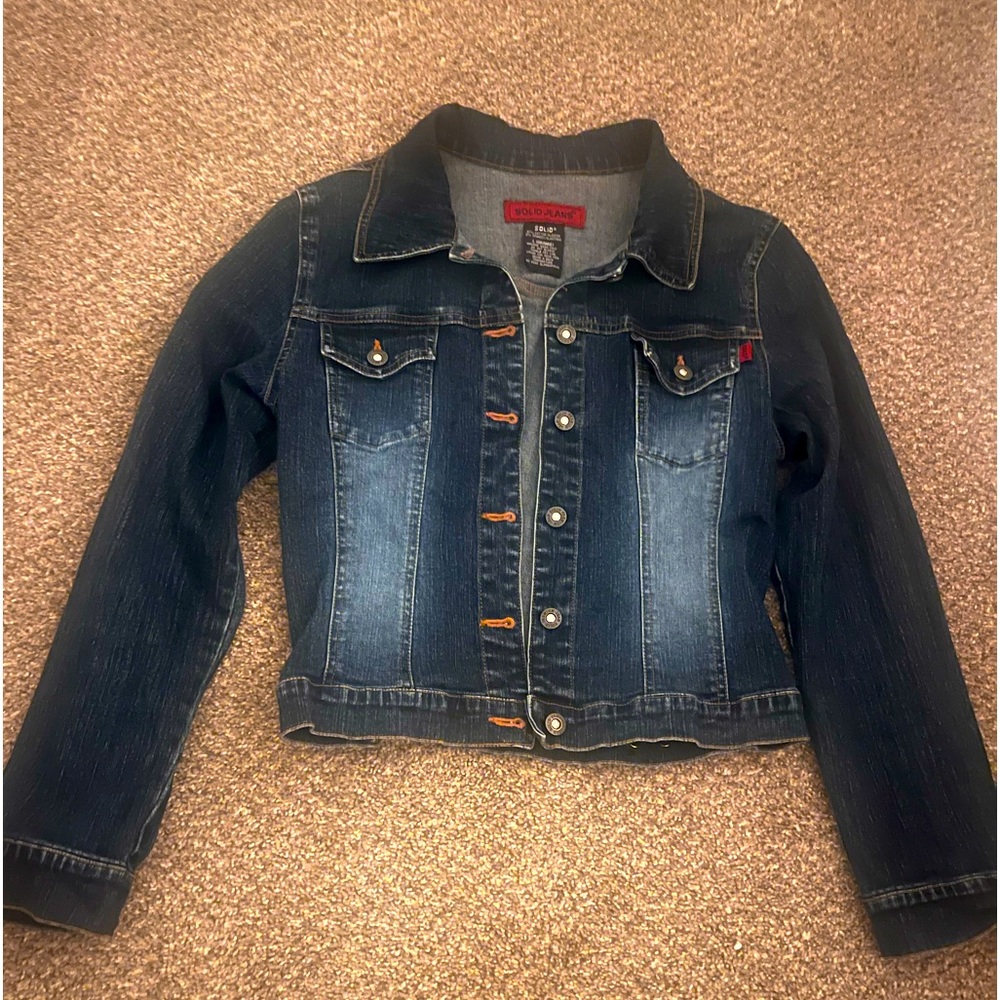 Jean Jacket, Solid Jeans Brand , juniors Size large, like new, never worn